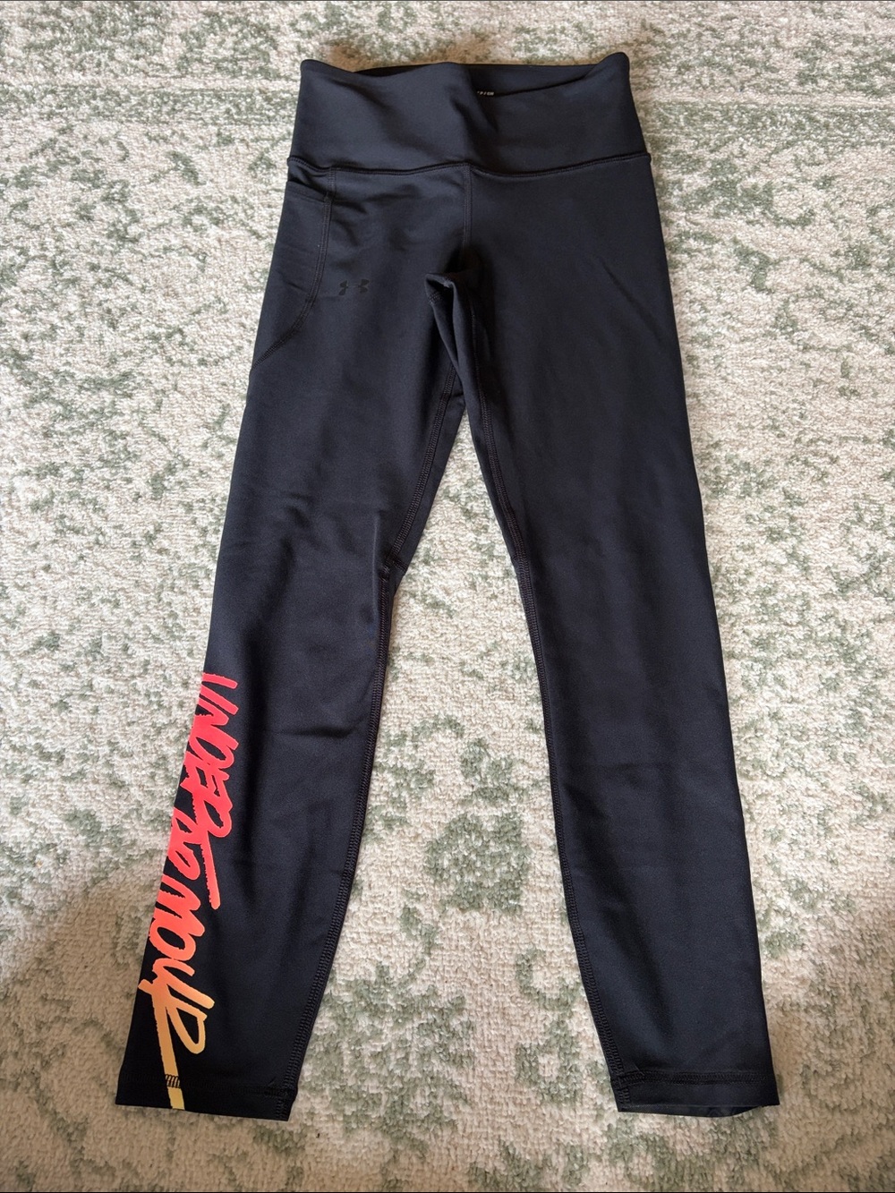 Under Armour Black Leggings with Pink and Gold Script